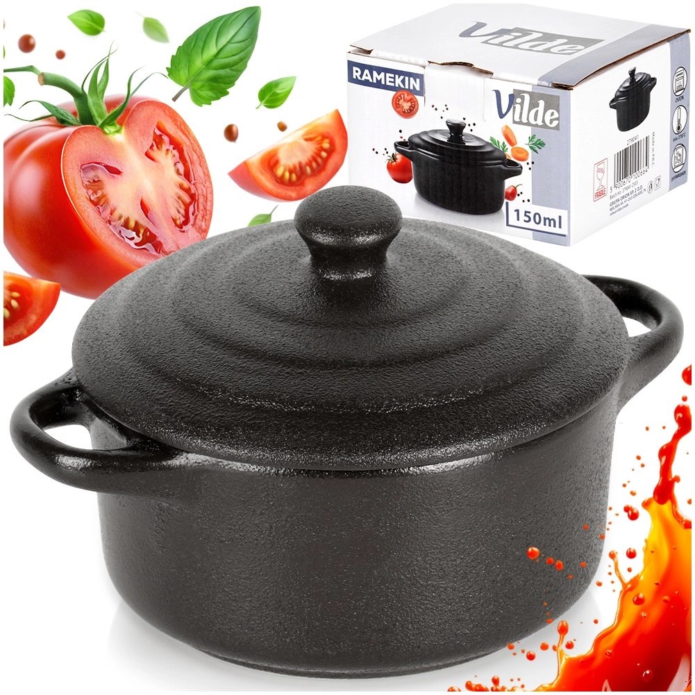 Miseczka do Zapiekania 150 ml Porcelanowa Czarna z Pokrywką VILDE - obrazek 7