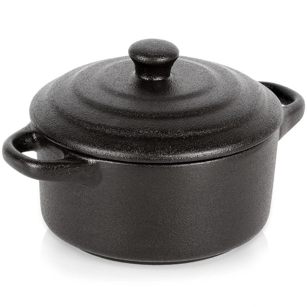 Miseczka do Zapiekania 450 ml Porcelanowa Czarna z Pokrywką VILDE