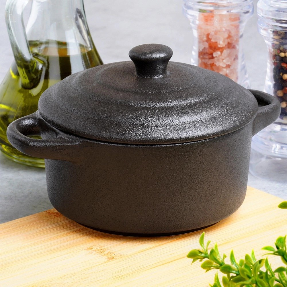 Miseczka do Zapiekania 450 ml Porcelanowa Czarna z Pokrywką VILDE - obrazek 2