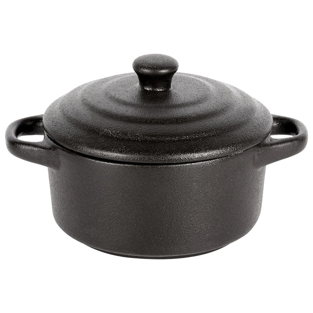 Miseczka do Zapiekania 450 ml Porcelanowa Czarna z Pokrywką VILDE - obrazek 3
