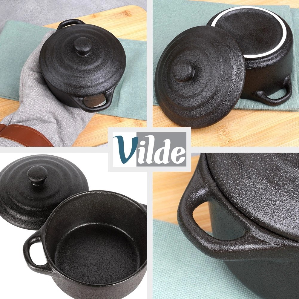 Miseczka do Zapiekania 450 ml Porcelanowa Czarna z Pokrywką VILDE - obrazek 4