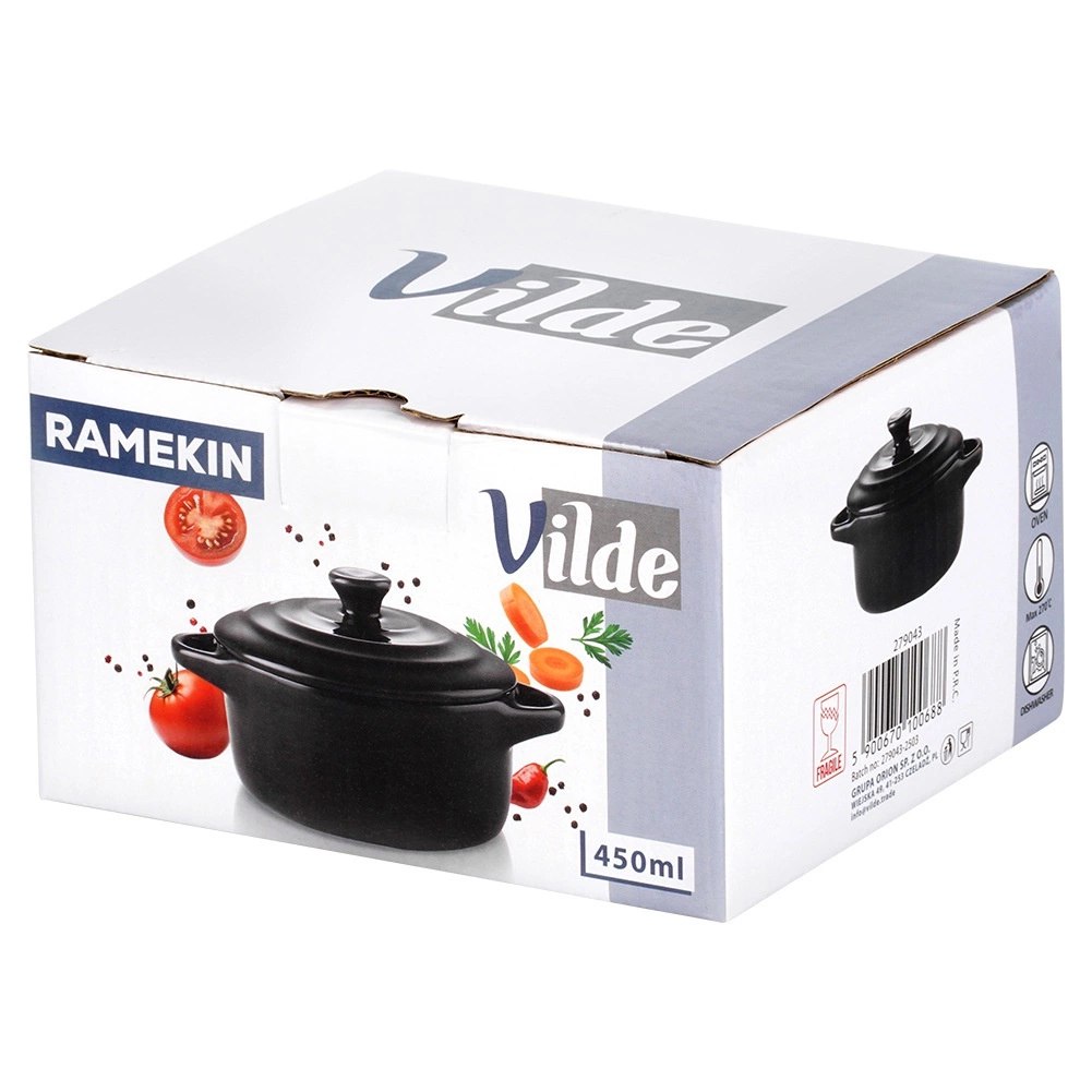 Miseczka do Zapiekania 450 ml Porcelanowa Czarna z Pokrywką VILDE - obrazek 6