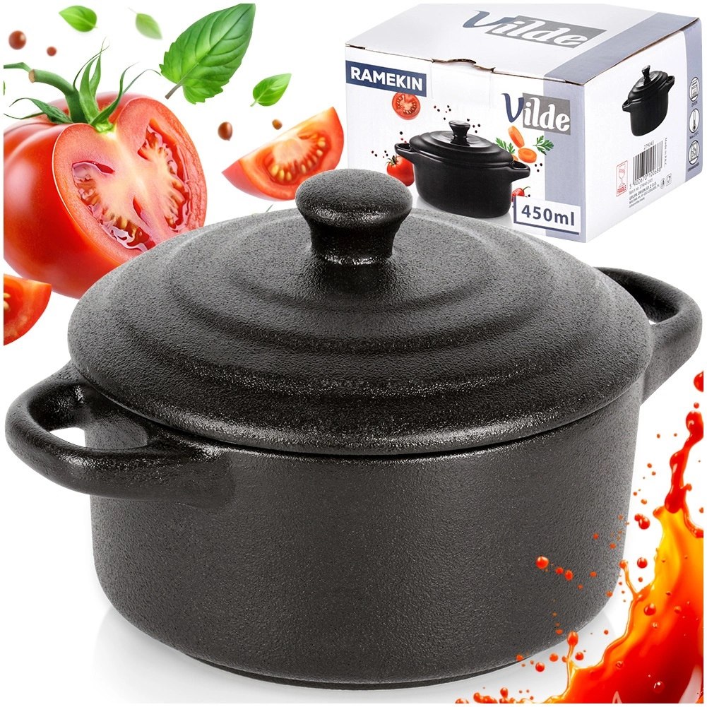 Miseczka do Zapiekania 450 ml Porcelanowa Czarna z Pokrywką VILDE - obrazek 7