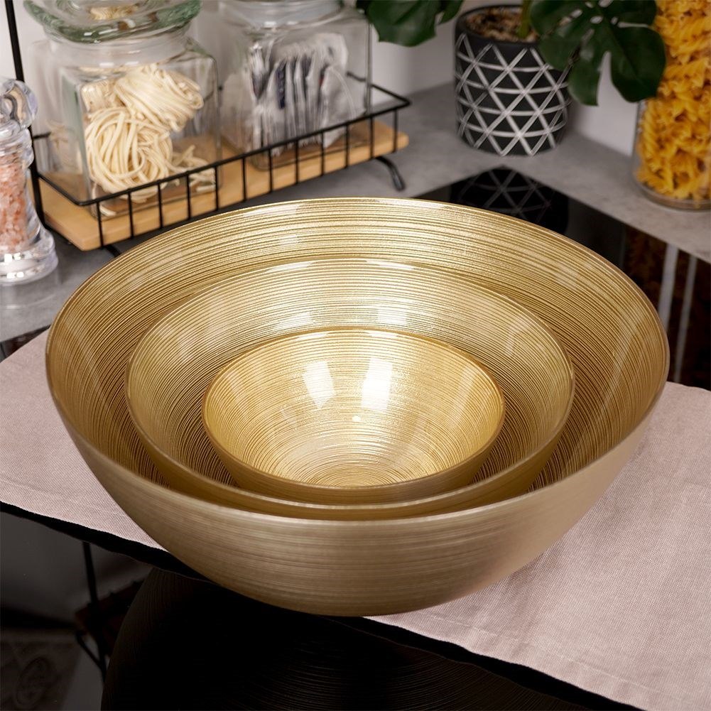 Miska Szklana Złota 15 cm 600 ml Prążkowana Mycie Ręczne VILDE - obrazek 5