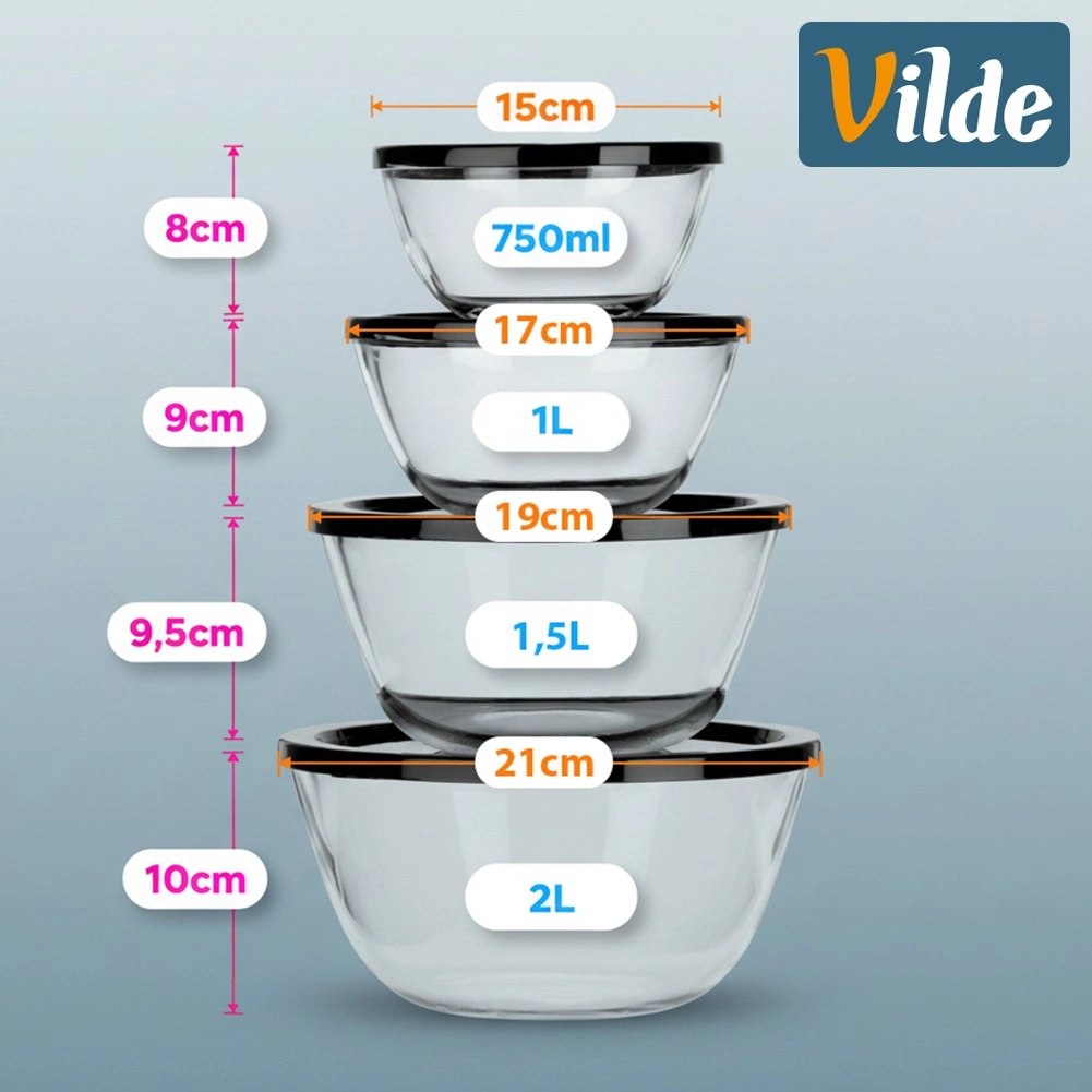 Miska szklana z pokrywką 750 ml / 1 l / 1,5 l / 2 l 4 szt. - obrazek 4