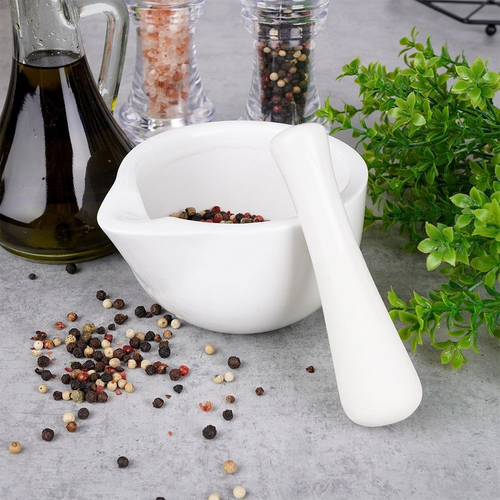 Moździerz z Tłuczkiem do Przypraw Porcelanowy Biały Houseware - obrazek 5