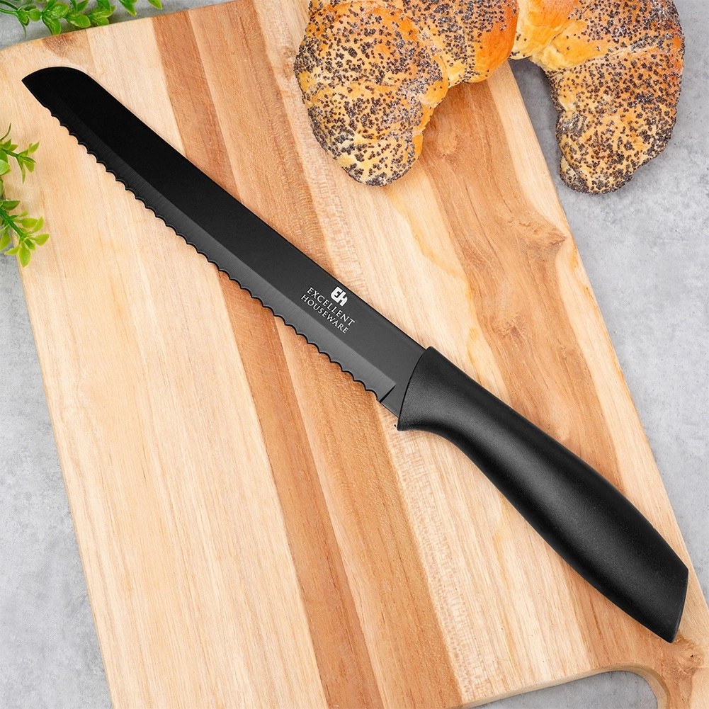 Nóż do chleba stalowy czarny 32 cm - obrazek 2