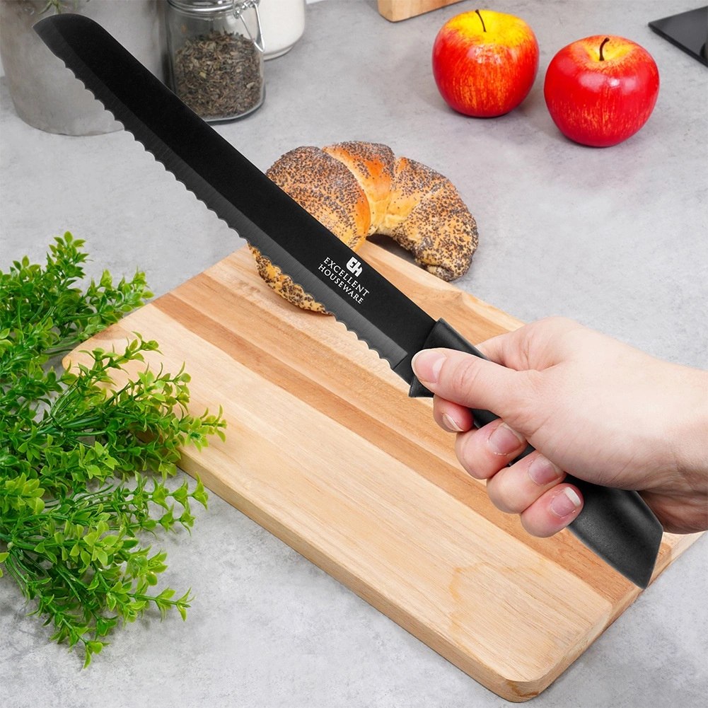 Nóż do chleba stalowy czarny 32 cm - obrazek 4