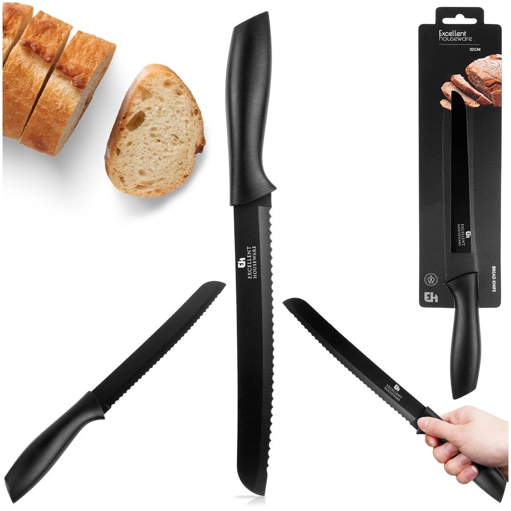 Nóż do chleba stalowy czarny 32 cm - obrazek 8