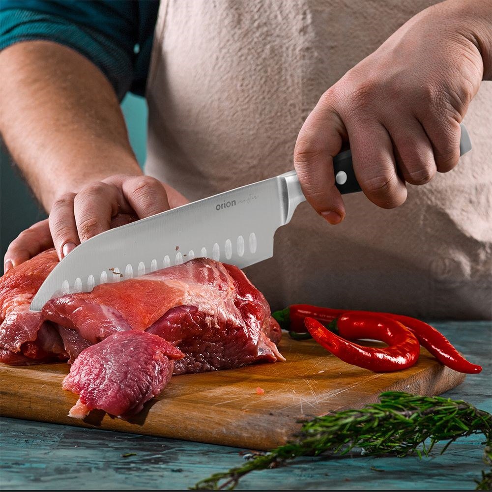 Nóż Santoku do Mięsa Ryb Owoców Stalowy Japoński Solidny MASTER 33 x 5 cm - obrazek 2