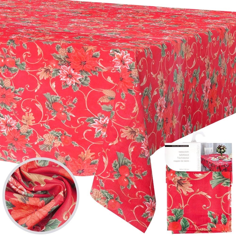Obrus Świąteczny Plamoodporny 180 x 130 cm Czerwony EXCELLENT HOUSEWARE - obrazek 8