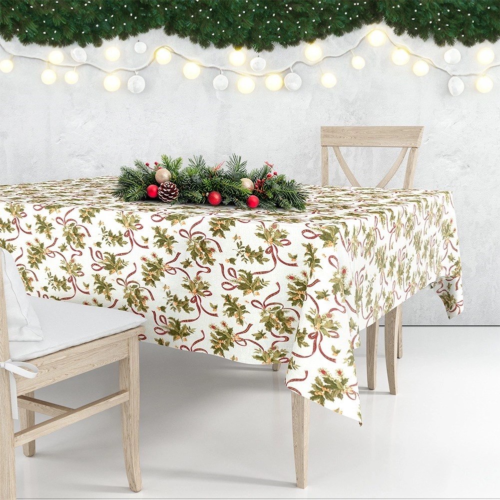Obrus Świąteczny Plamoodporny 180 x 130 cm Kremowy EXCELLENT HOUSEWARE - obrazek 2