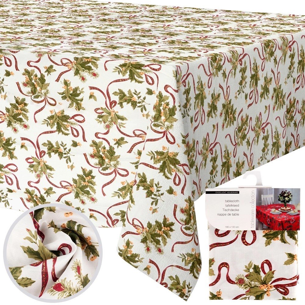 Obrus Świąteczny Plamoodporny 180 x 130 cm Kremowy EXCELLENT HOUSEWARE - obrazek 8