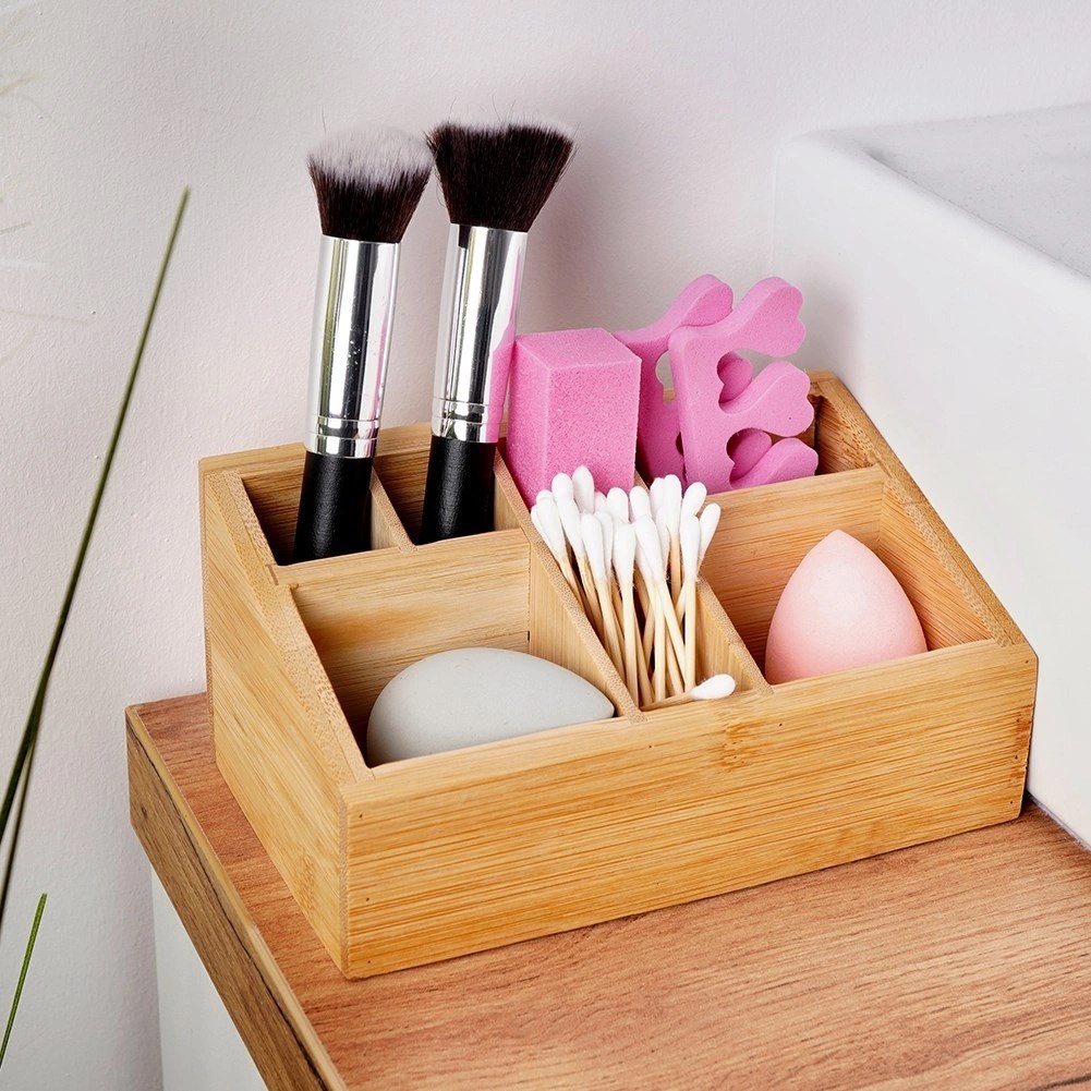 Organizer na Kosmetyki Bambusowy 17 x 10 x 8 cm ELEGANZA Siedem Przegródek - obrazek 2
