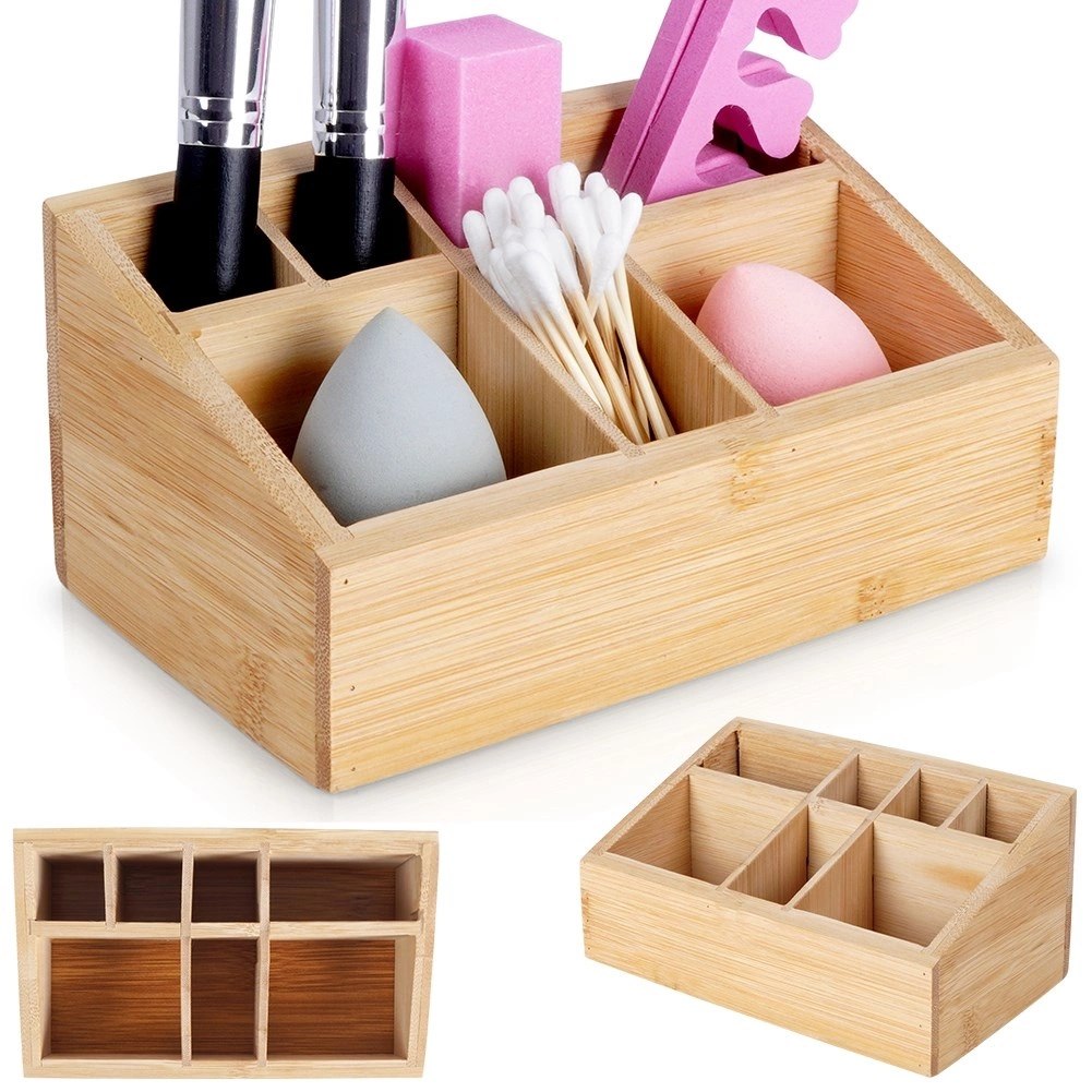 Organizer na Kosmetyki Bambusowy 17 x 10 x 8 cm ELEGANZA Siedem Przegródek - obrazek 6