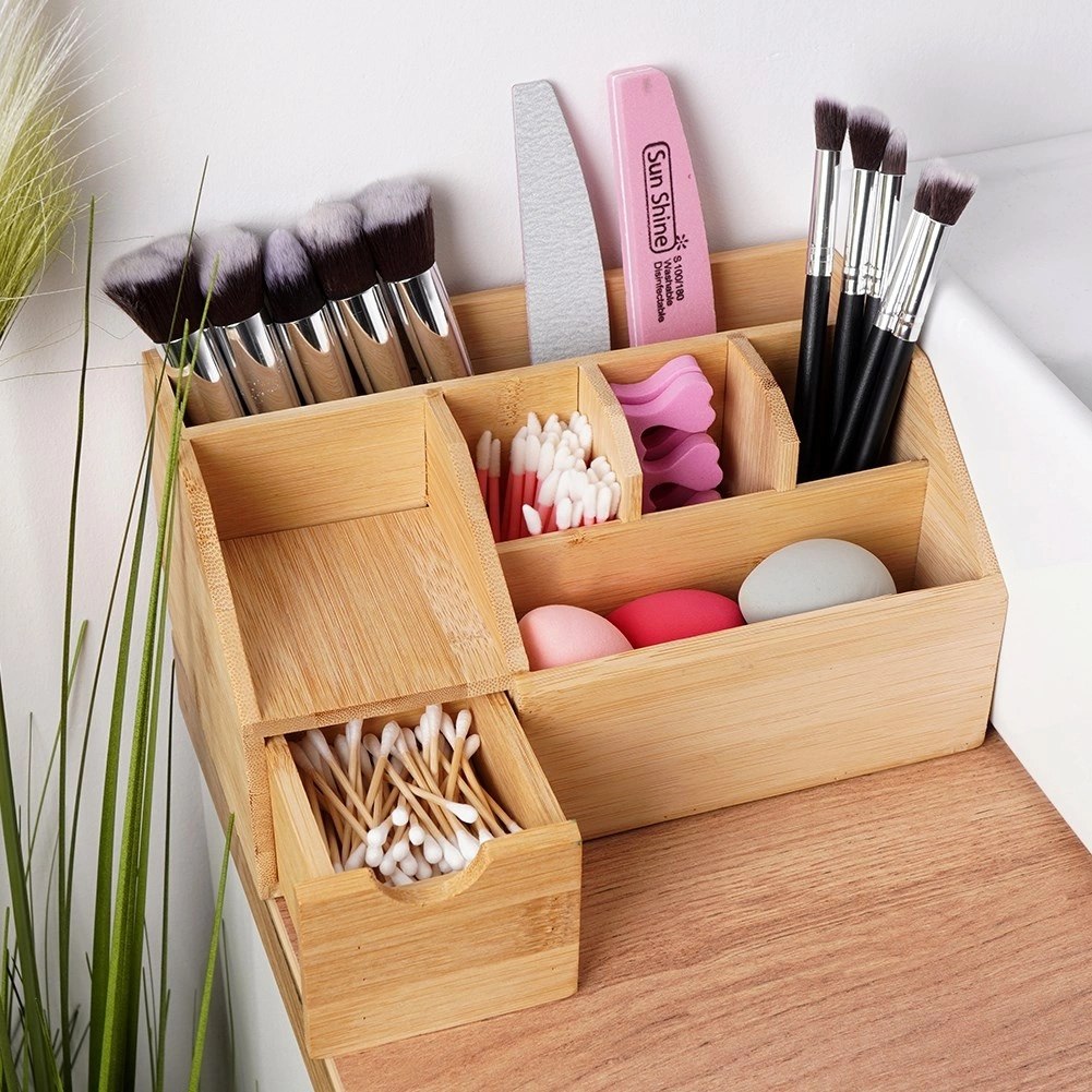 Organizer na Kosmetyki do Makijażu Bambusowy ELEGANZA 24 x 15 x 11 cm - obrazek 2