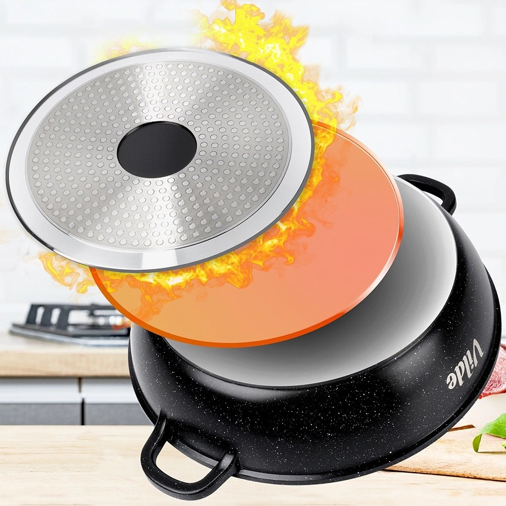 Patelnia Głęboka Granitowa 3,3 L 28 cm Pokrywka Aroma Dozownik VILDE - obrazek 6