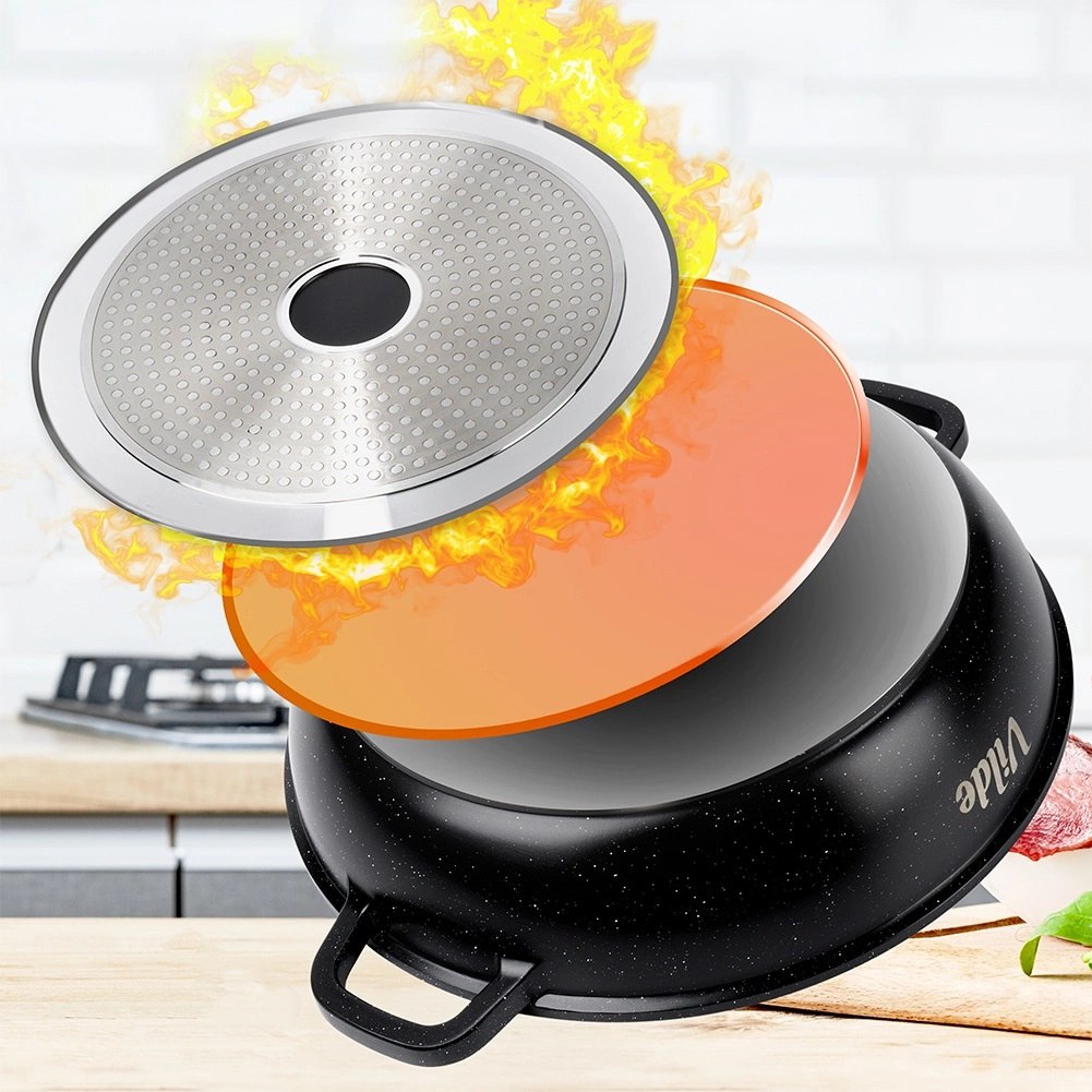 Patelnia Głęboka Granitowa 4,7 L 32 cm Pokrywka Aroma Dozownik VILDE - obrazek 6