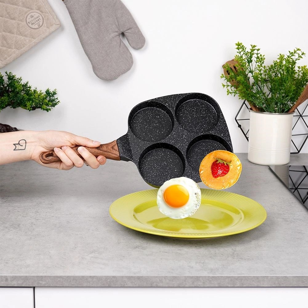 Patelnia do Jajek Placków Pancakes Granitowa 4 Otwory Solidna VILDE 19x19cm - obrazek 4