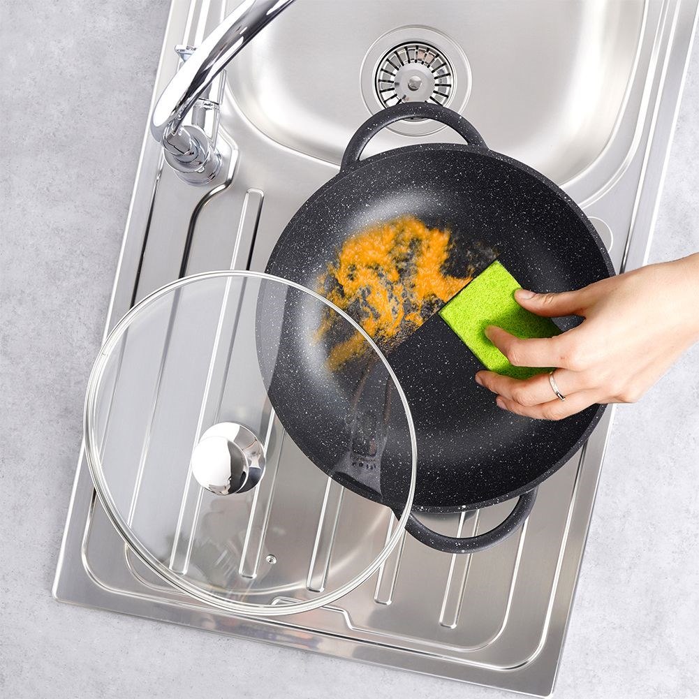 Patelnia Wok Granitowa Głęboka ze Szklaną Pokrywką Gaz Indukcja ORION 32 cm - obrazek 5