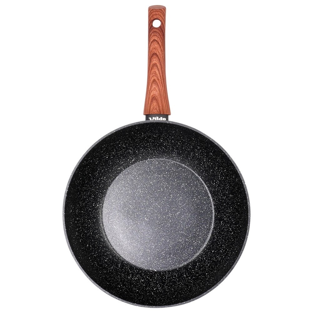 Patelnia Wok Granitowa 28 cm VILDE Black&Wood Nieprzywierająca Indukcja - obrazek 3