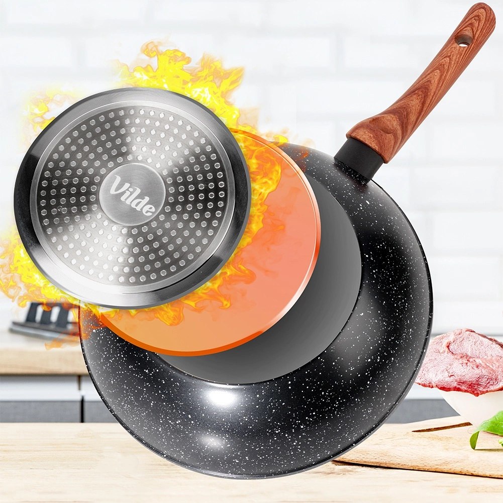 Patelnia Wok Granitowa 28 cm VILDE Black&Wood Nieprzywierająca Indukcja - obrazek 4