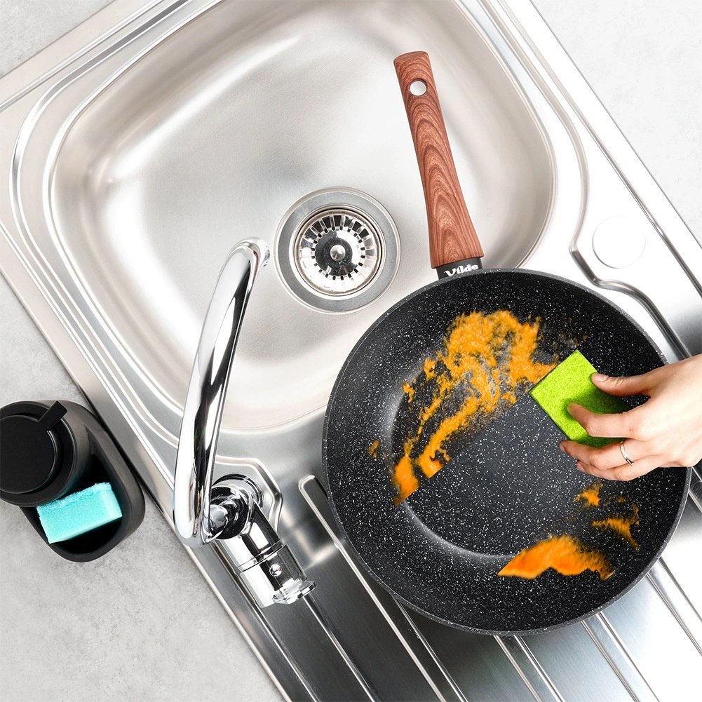 Patelnia Wok Granitowa 28 cm VILDE Black&Wood Nieprzywierająca Indukcja - obrazek 5
