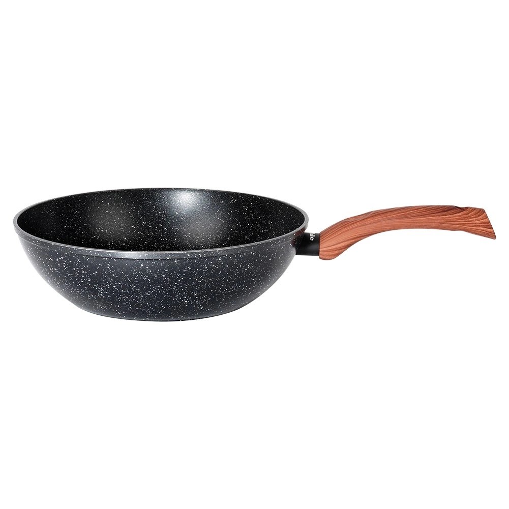 Patelnia Wok Granitowa 28 cm VILDE Black&Wood Nieprzywierająca Indukcja - obrazek 8