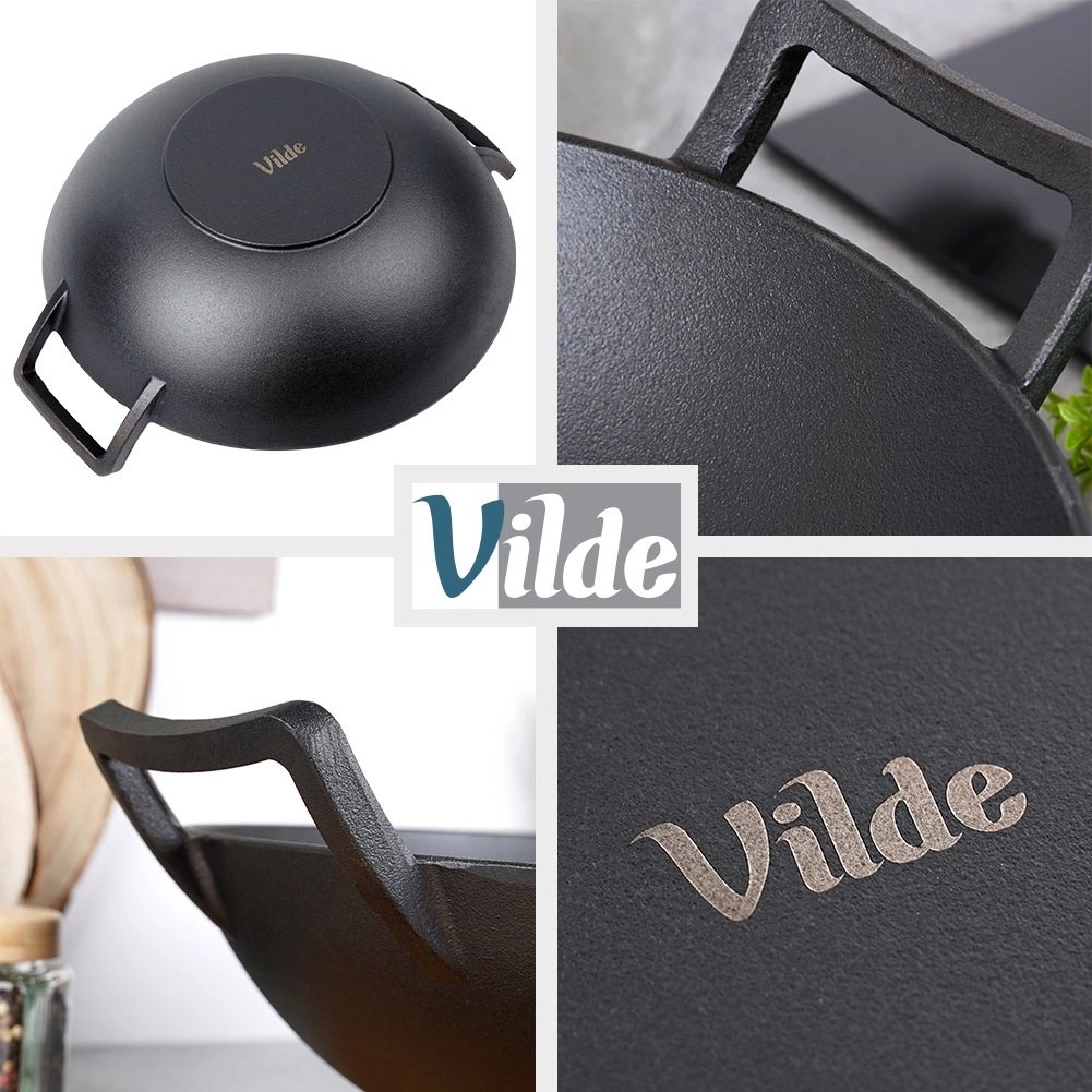 Patelnia Wok Żeliwna Duża 36 cm VILDE Cast Line do Indukcji Grill - obrazek 4