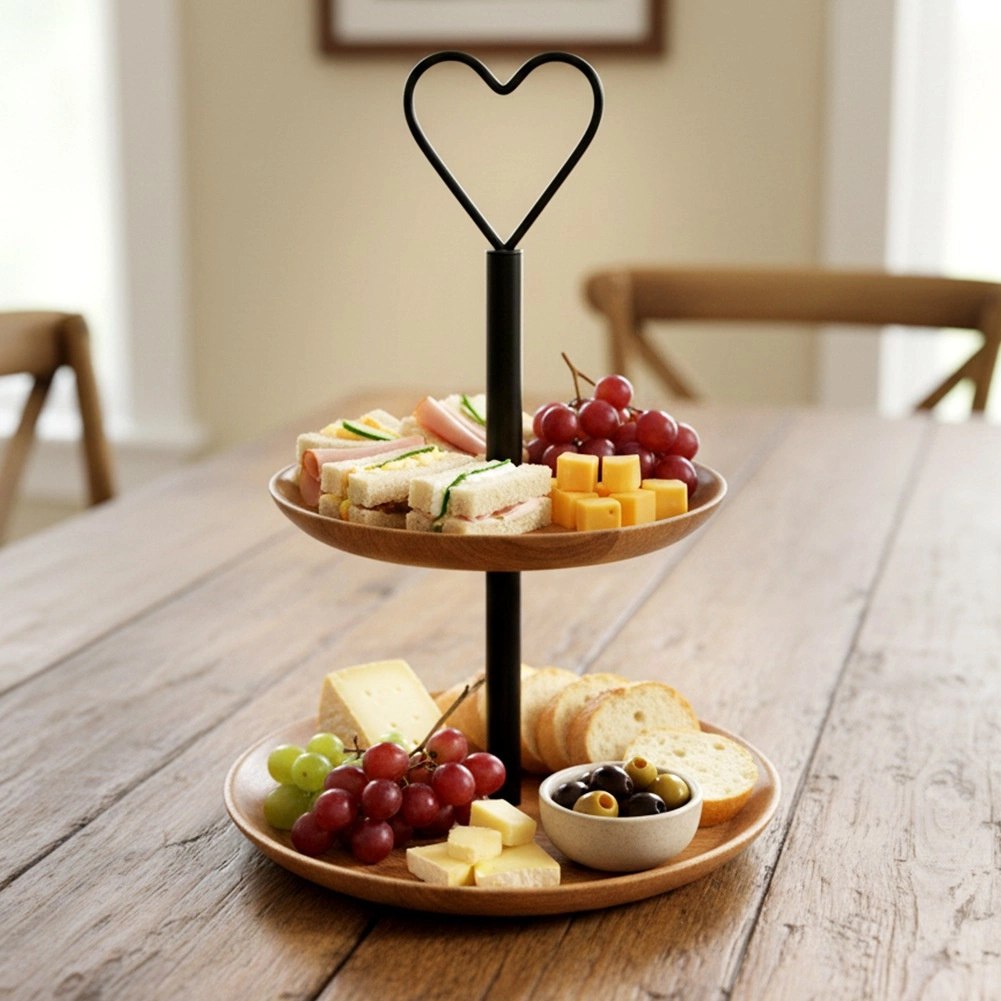 Patera Dwupiętrowa 37 cm Drewno Mango Loft Serce na Owoce Ciasta - obrazek 2