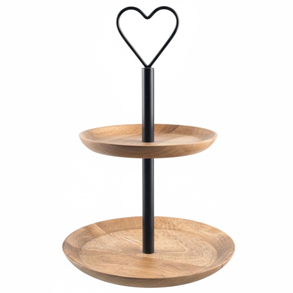 Patera Dwupiętrowa 37 cm Drewno Mango Loft Serce na Owoce Ciasta - obrazek 3