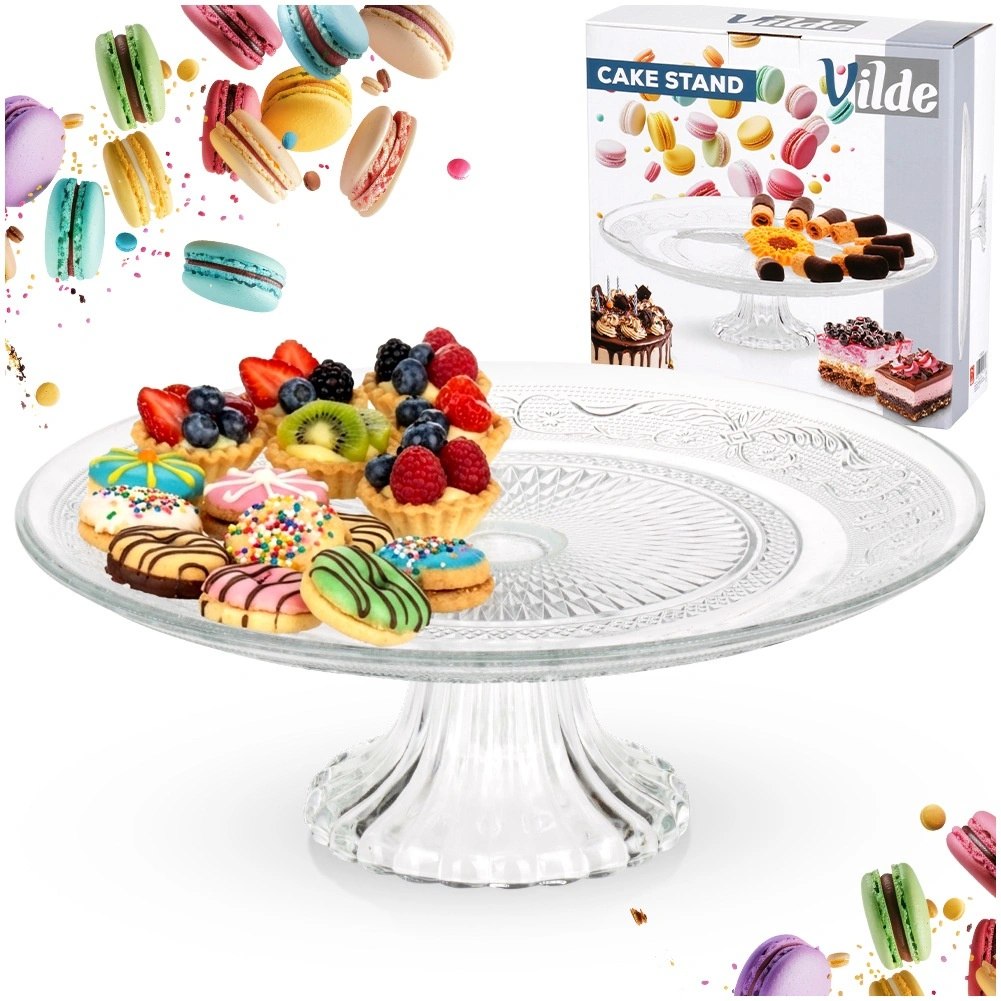 Patera Szklana na Nóżce 25 cm na Tort Ciasta Desery Kryształowa VILDE - obrazek 7