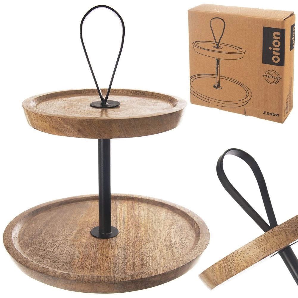 Drewniana Patera Dekoracyjna na Przekąski Ciasta 2-Poziomowa ORION 30 cm - obrazek 6