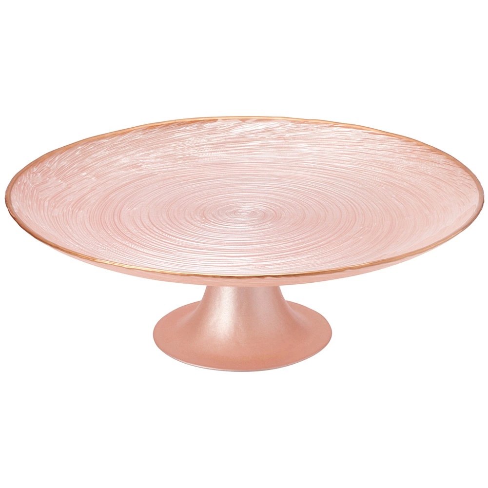 Patera na Tort Ciasto na Nóżce Szkło Perłowy Róż 28 cm Home Styling - obrazek 3
