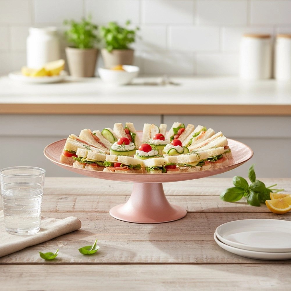 Patera na Tort Ciasto na Nóżce Szkło Perłowy Róż 28 cm Home Styling - obrazek 5
