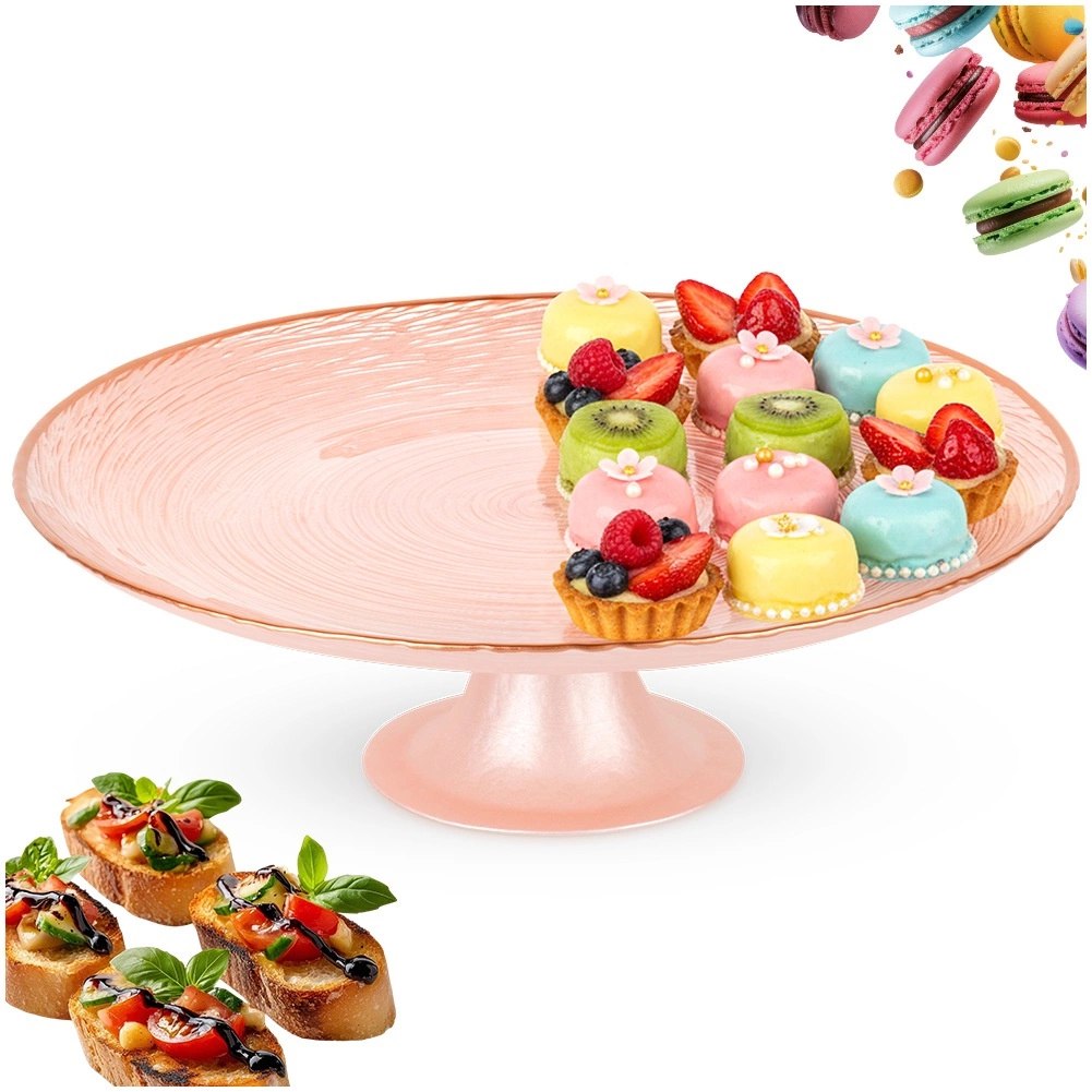 Patera na Tort Ciasto na Nóżce Szkło Perłowy Róż 28 cm Home Styling - obrazek 6