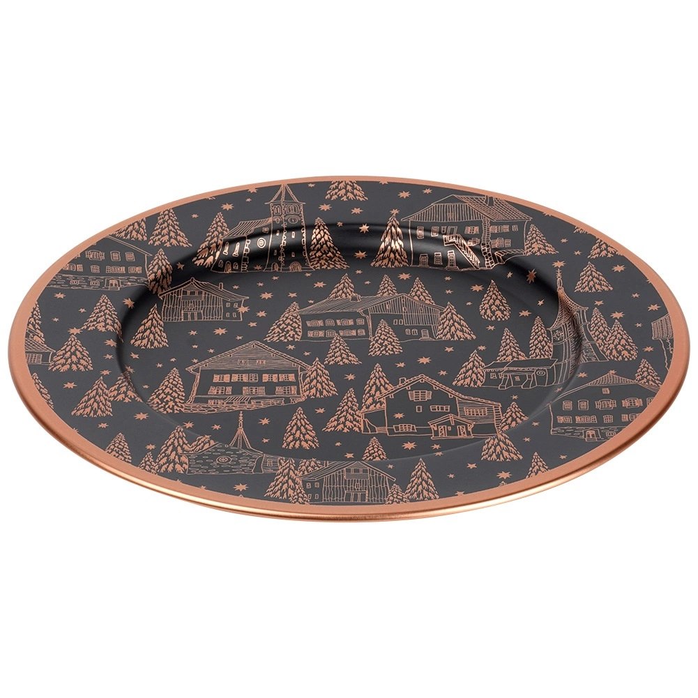 Podtalerz Czarny Miedziany Wzór Domki 33 cm Podkładka Świąteczna - obrazek 3