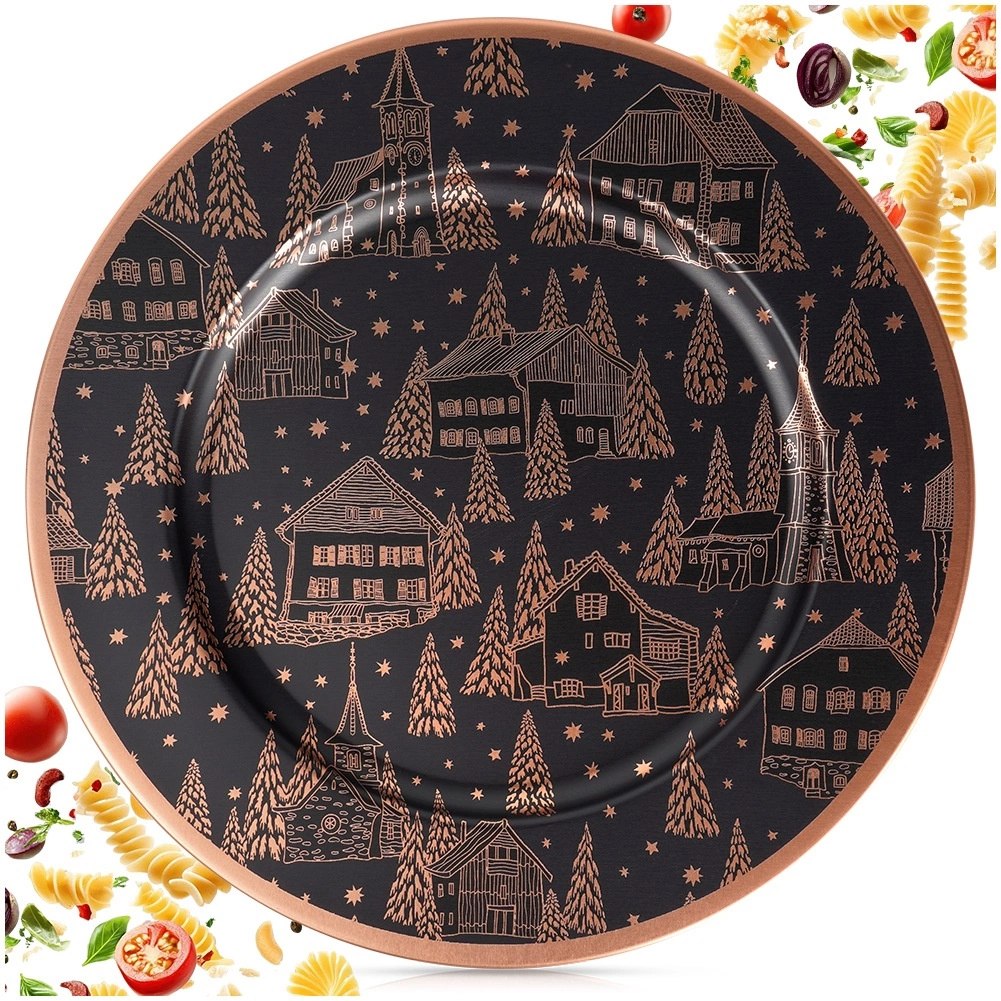 Podtalerz Czarny Miedziany Wzór Domki 33 cm Podkładka Świąteczna - obrazek 5