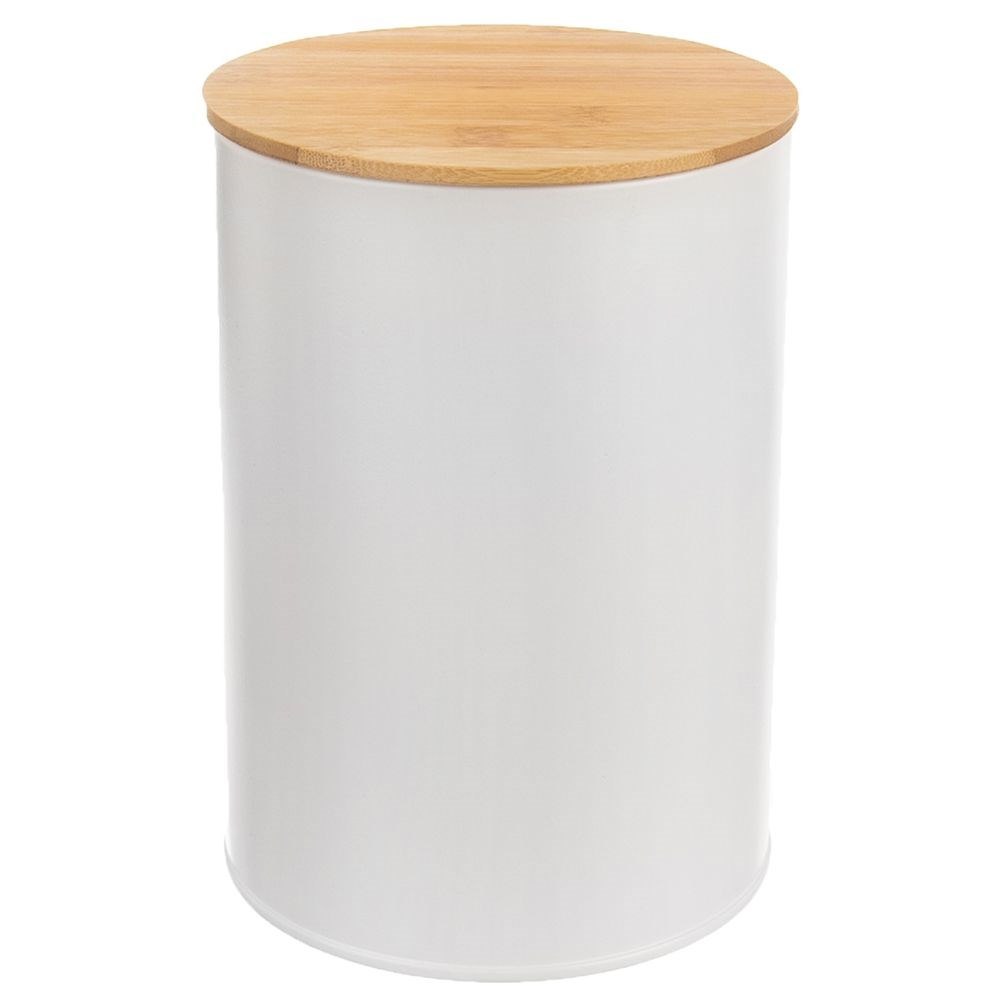 Pojemnik Kuchenny na Żywność Metalowy Biały z Bambusową Pokrywką ORION 1,3l - obrazek 2