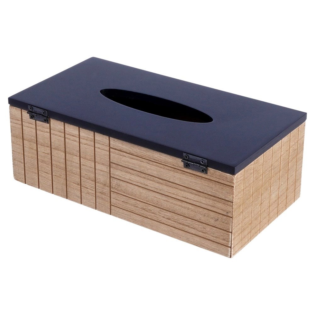 Pojemnik na Chusteczki BISTRO Loft 25 x 13,5 x 9 cm VILDE Czarno Drewniany - obrazek 3