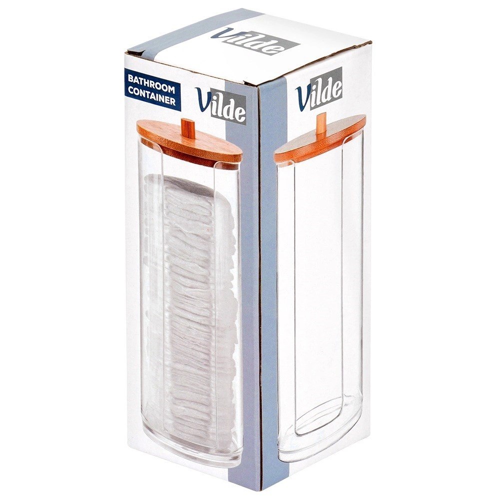 Pojemnik na Płatki Kosmetyczne Podajnik Bambus 7 x 18 cm VILDE z Pokrywką - obrazek 7