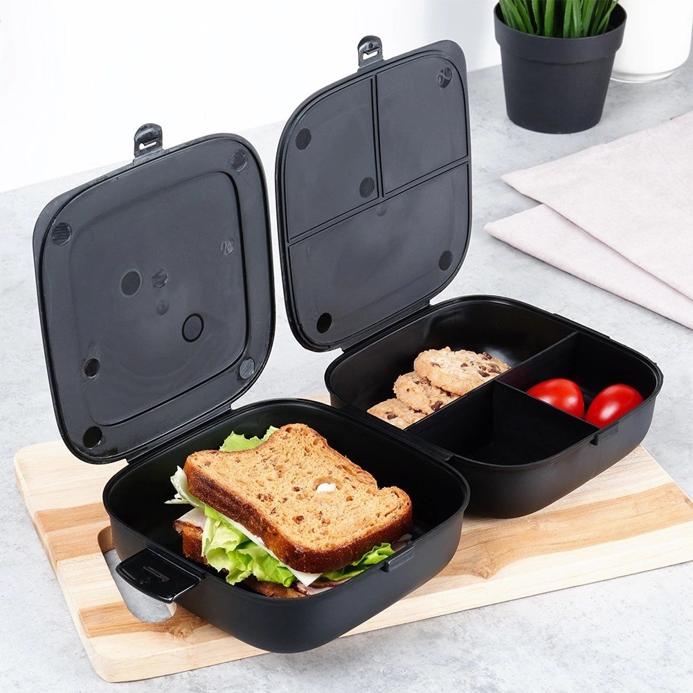 Pojemnik śniadaniowy lunchbox dzielony czarny 2x700 ml - obrazek 2