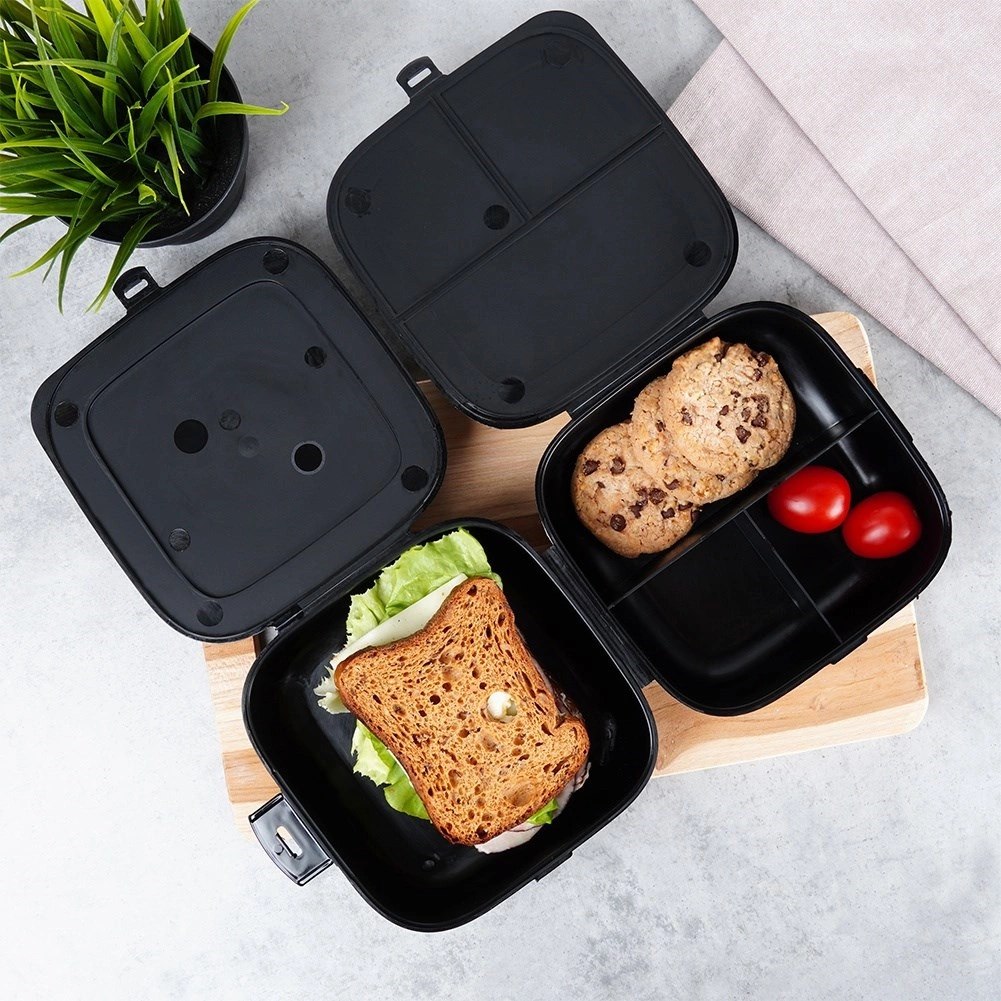 Pojemnik śniadaniowy lunchbox dzielony czarny 2x700 ml - obrazek 4