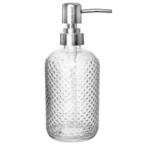 Dozownik do Mydła ORION 430 ml Szklany Ryflowany z Srebrną Pompką