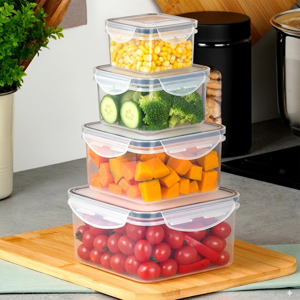 Zestaw 4 Pojemników Lunchbox Kwadrat Szczelny VILDE Mikrofala Zmywarka - obrazek 2