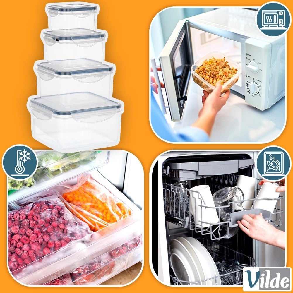 Zestaw 4 Pojemników Lunchbox Kwadrat Szczelny VILDE Mikrofala Zmywarka - obrazek 5