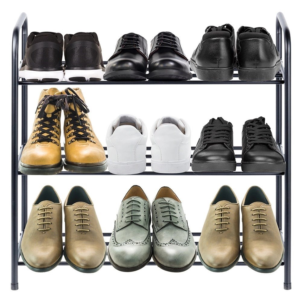 Półka Regał na Buty 3-Poziomowy Metalowy Czarny Solidny VILDE 63x28x60 cm - obrazek 2