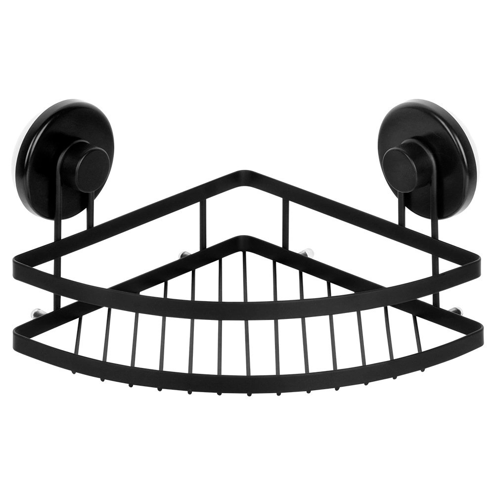 Półka pod prysznic metalowa czarna na przyssawki narożna 24x18x12,5 cm - obrazek 3