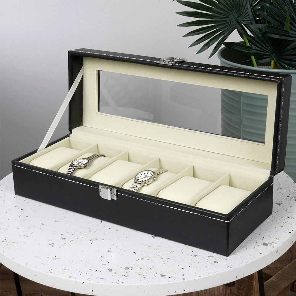 Pudełko Szkatułka na Zegarki Etui Czarne 6 Miejsc 305 x 11 x 8 cm VILDE - obrazek 2