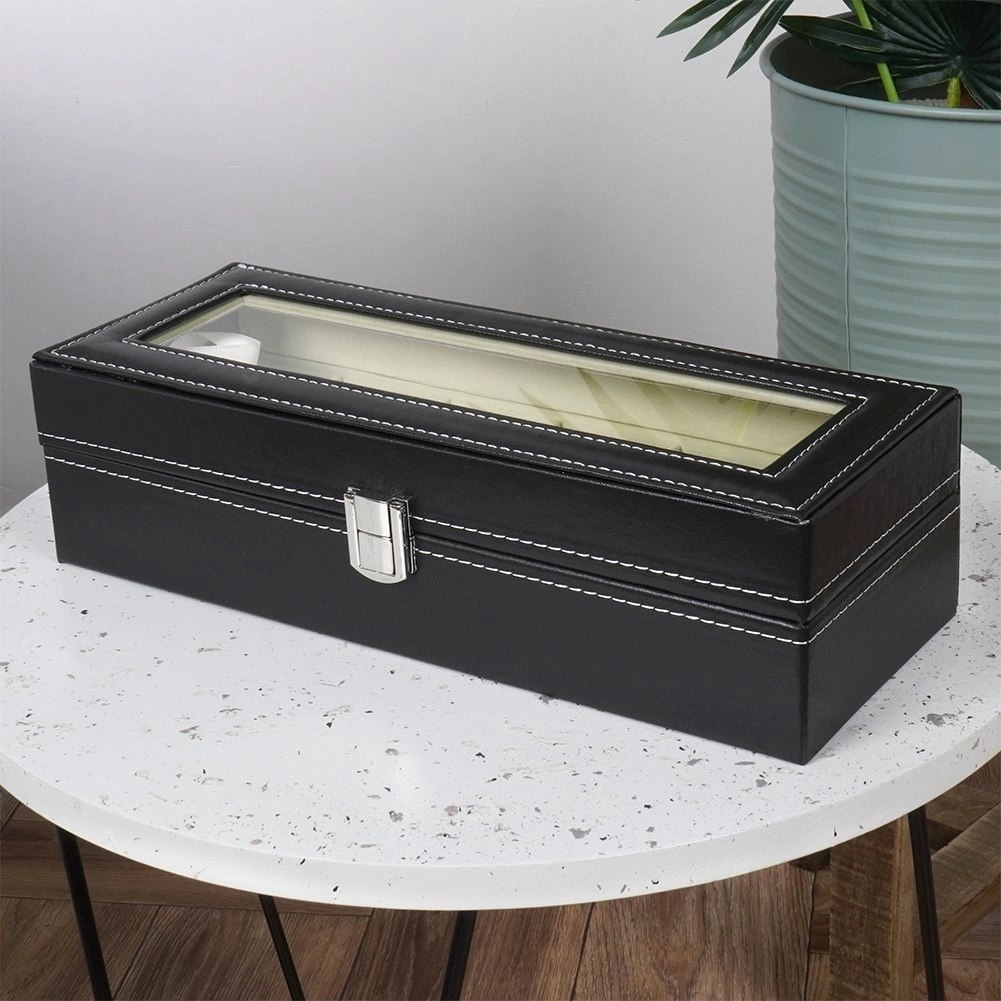 Pudełko Szkatułka na Zegarki Etui Czarne 6 Miejsc 305 x 11 x 8 cm VILDE - obrazek 5